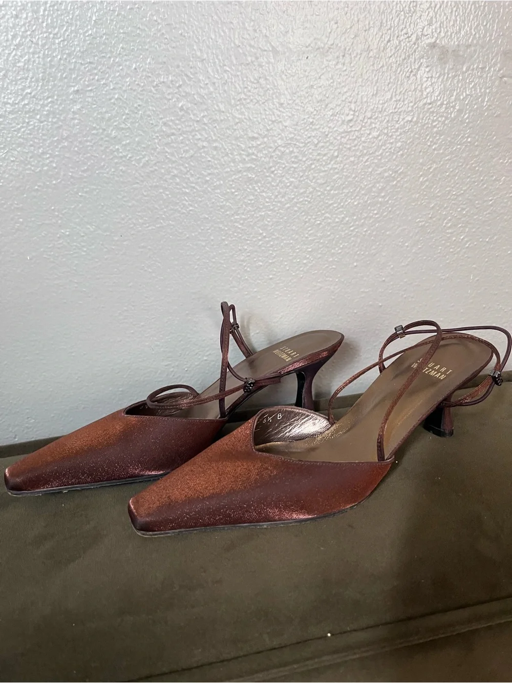 Stuart Weitzman Metallic Copper Slingback Kitten Heels